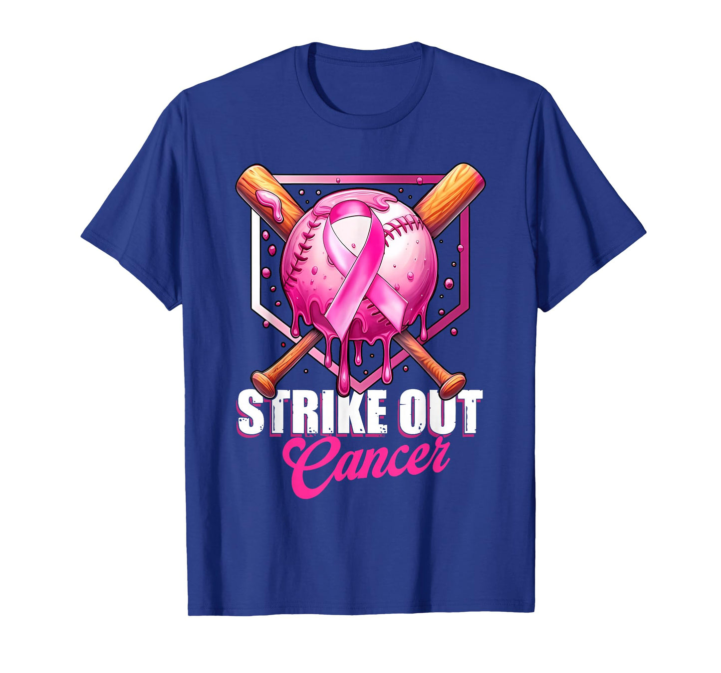 Strike Out Home Plate Baseball Ice Cream Drip Breast Cancer T-Shirt