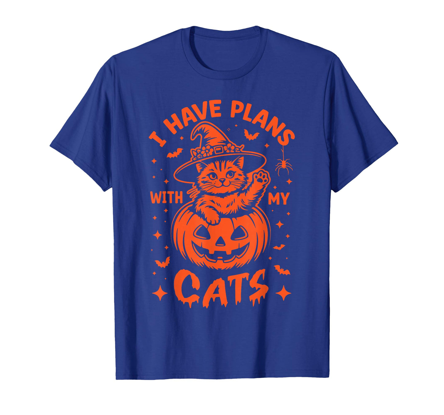 Sorry I Have Plans with My Cats Pumpkin Halloween Cat Witch T-Shirt