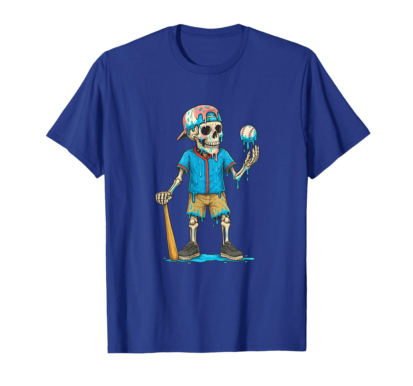 Funny Baseball Skeleton Ice Cream Drip Spooky Halloween T-Shirt