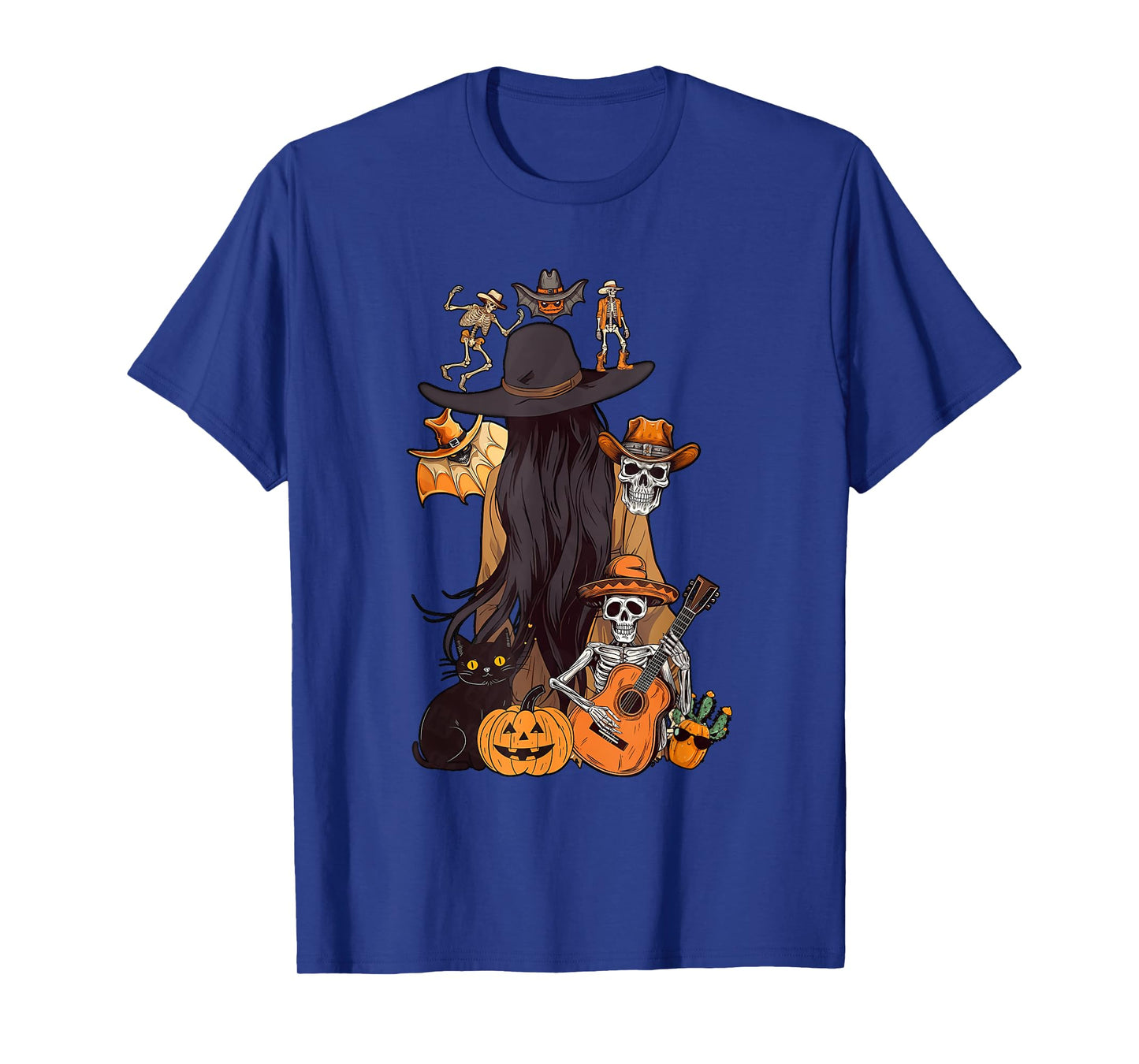 Skeleton Western Collage Halloween Cowboy Pumpkin Ghost Wild T-Shirt