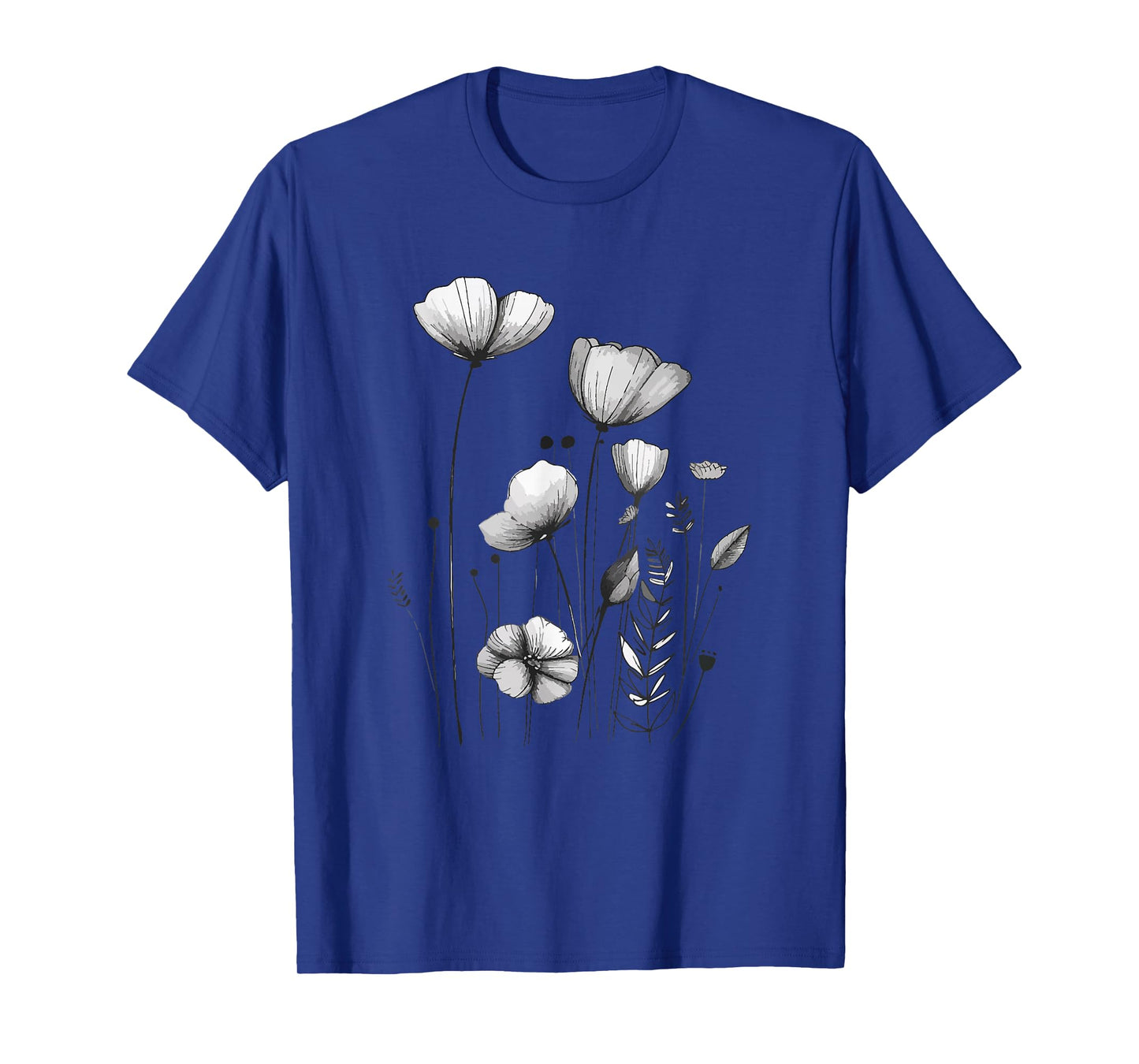 Black and White Botanical Flower Illustration T-Shirt