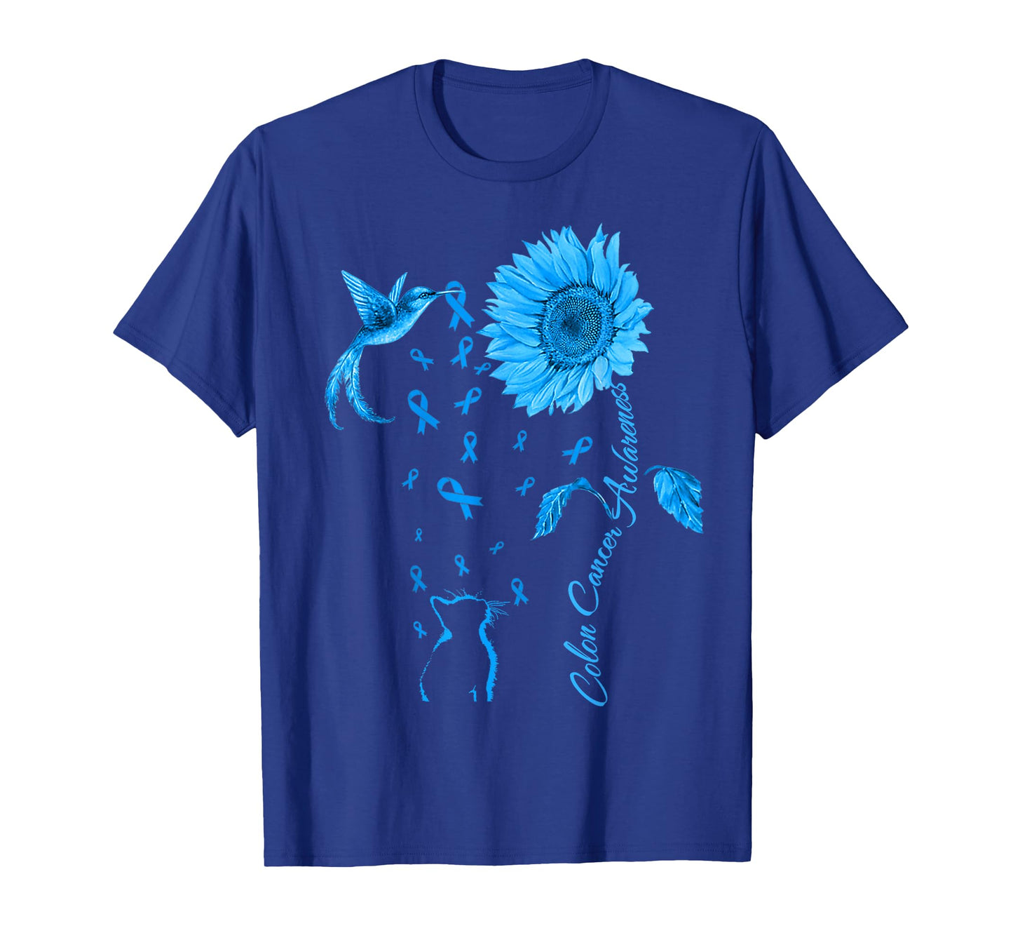 Colon Cancer Awareness Colorectal Blue Ribbon Sunflower T-Shirt