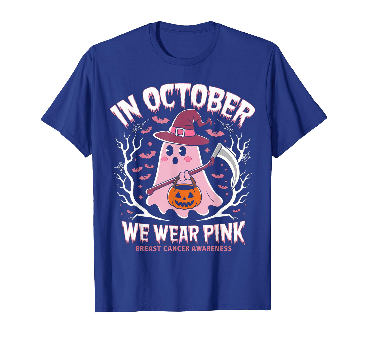Breast Cancer Women Halloween Ghost In October We Wear Pink T-Shirt