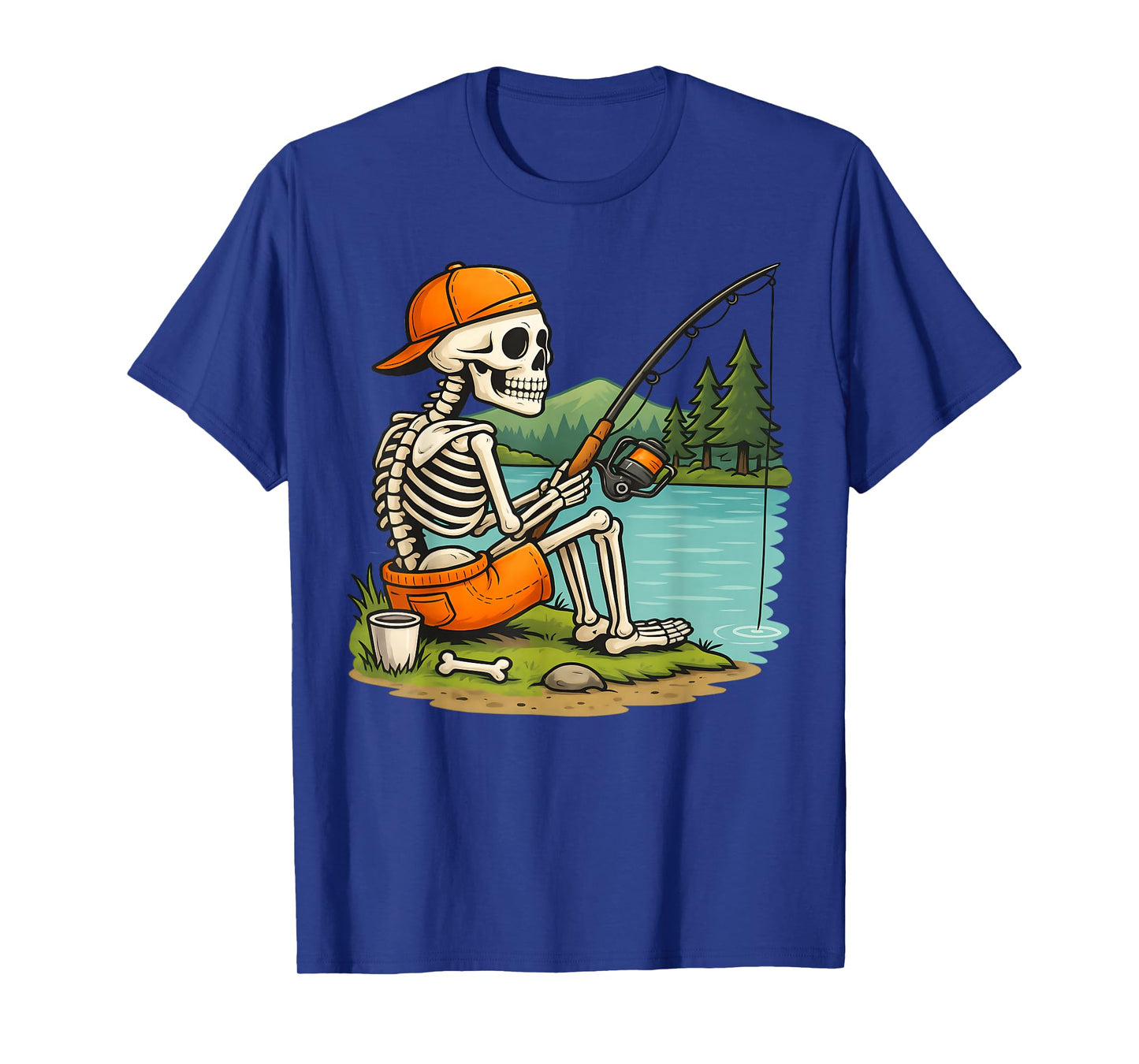 Fishing Skeleton Halloween Costume Funny Fishing Men Boys T-Shirt