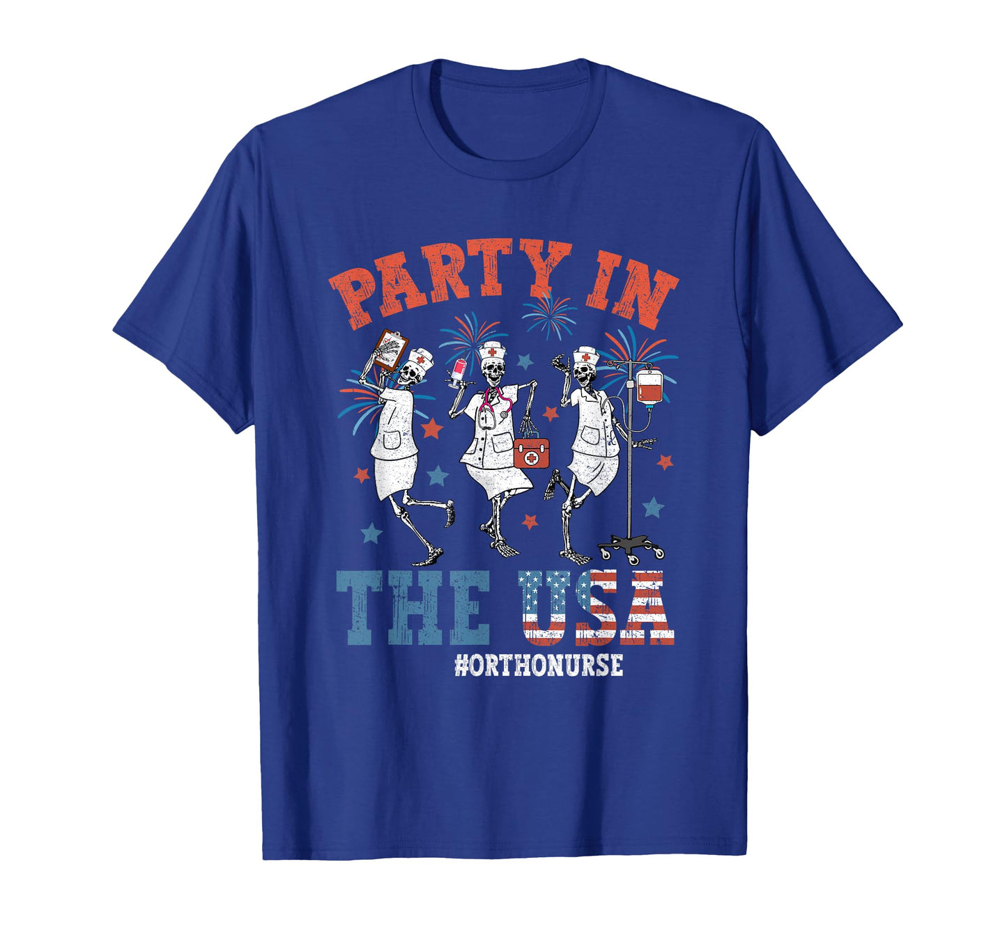 Vintage Skeleton Ortho nurse Funny 4th Of July Gifts Women Men T-Shirt