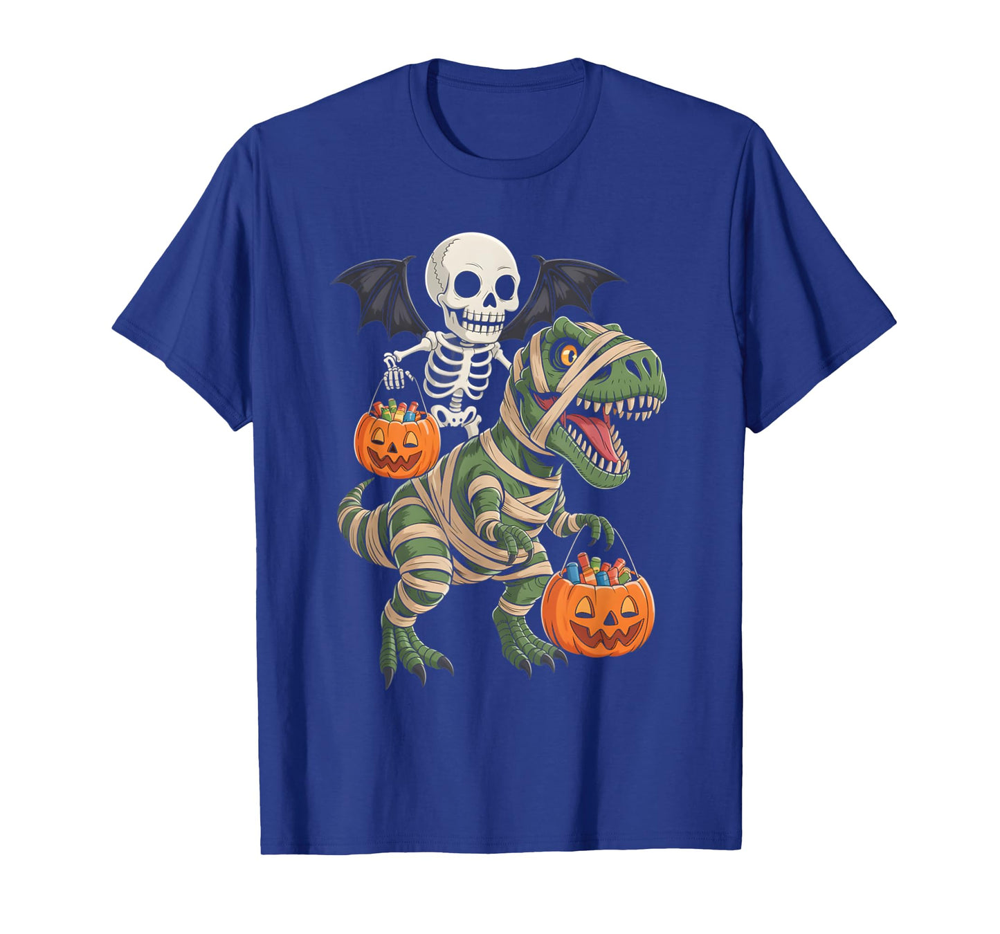 Skeleton Riding Mummy Dinosaur T rex Halloween Pumpkin Gifts T-Shirt