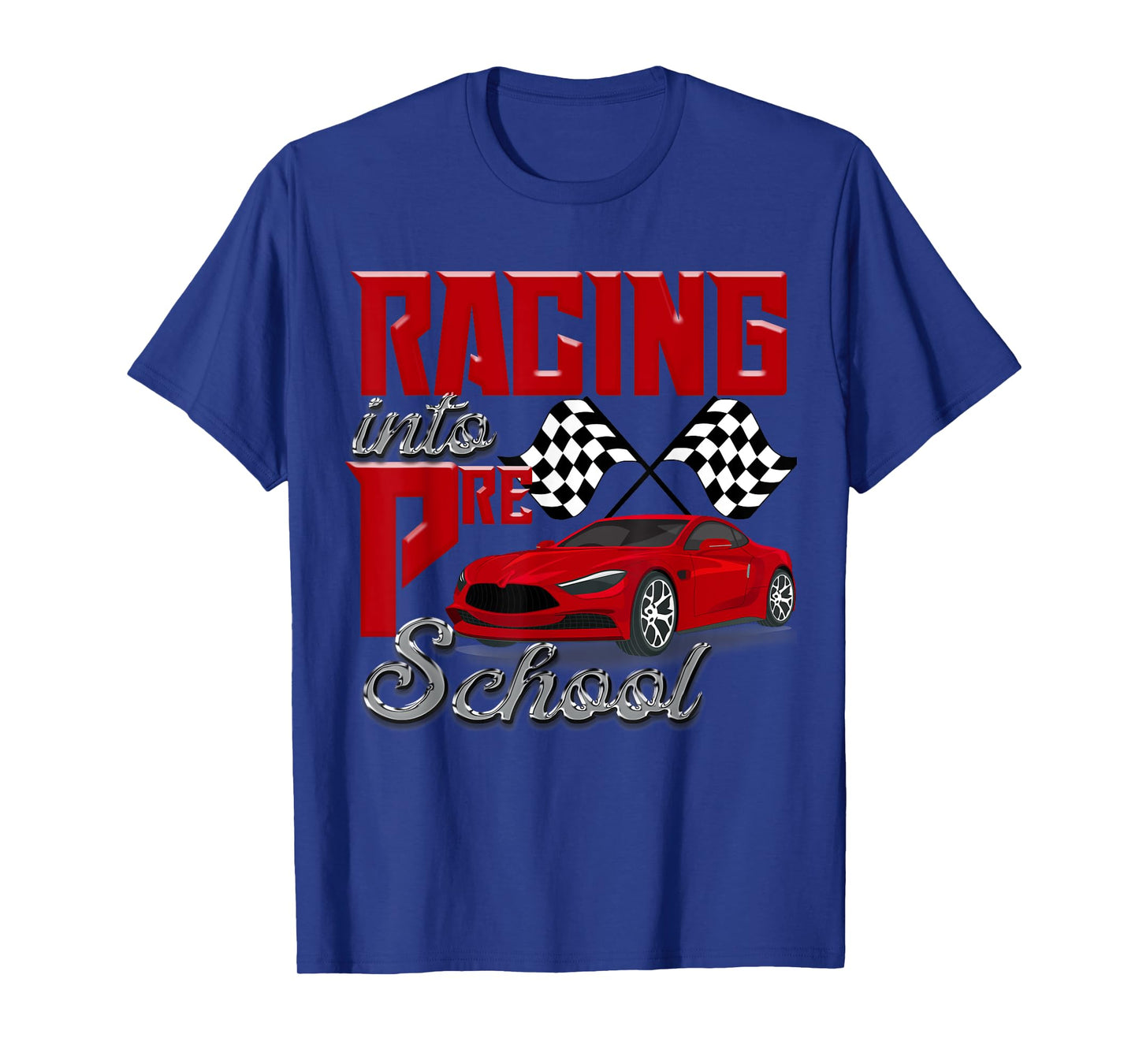 Racing Into Preschool Race Car School Kids Checker Flag Boys T-Shirt