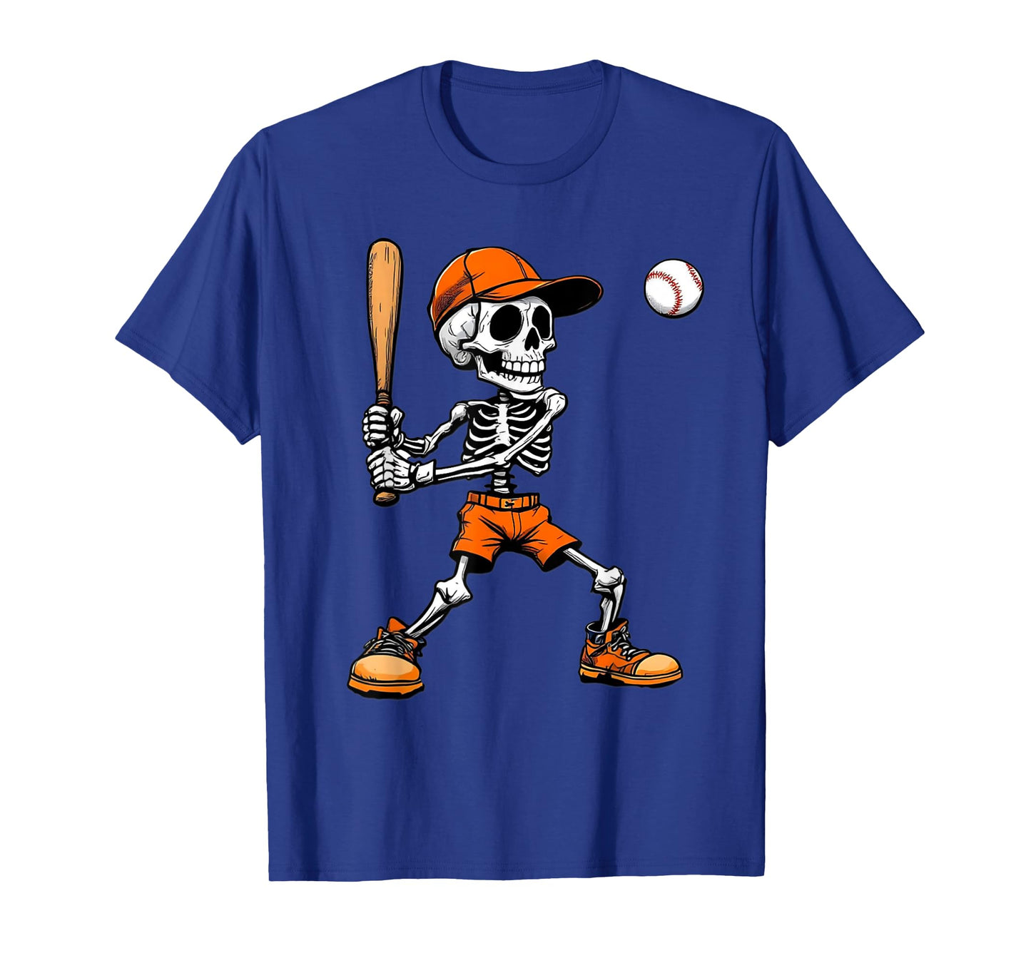 Funny Skeleton Batting Baseball Halloween Boys Men Kids T-Shirt