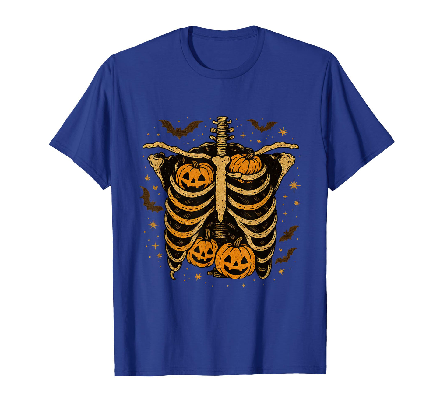 Skeleton Ribcage Pumpkins Halloween Funny Spooky Art T-Shirt