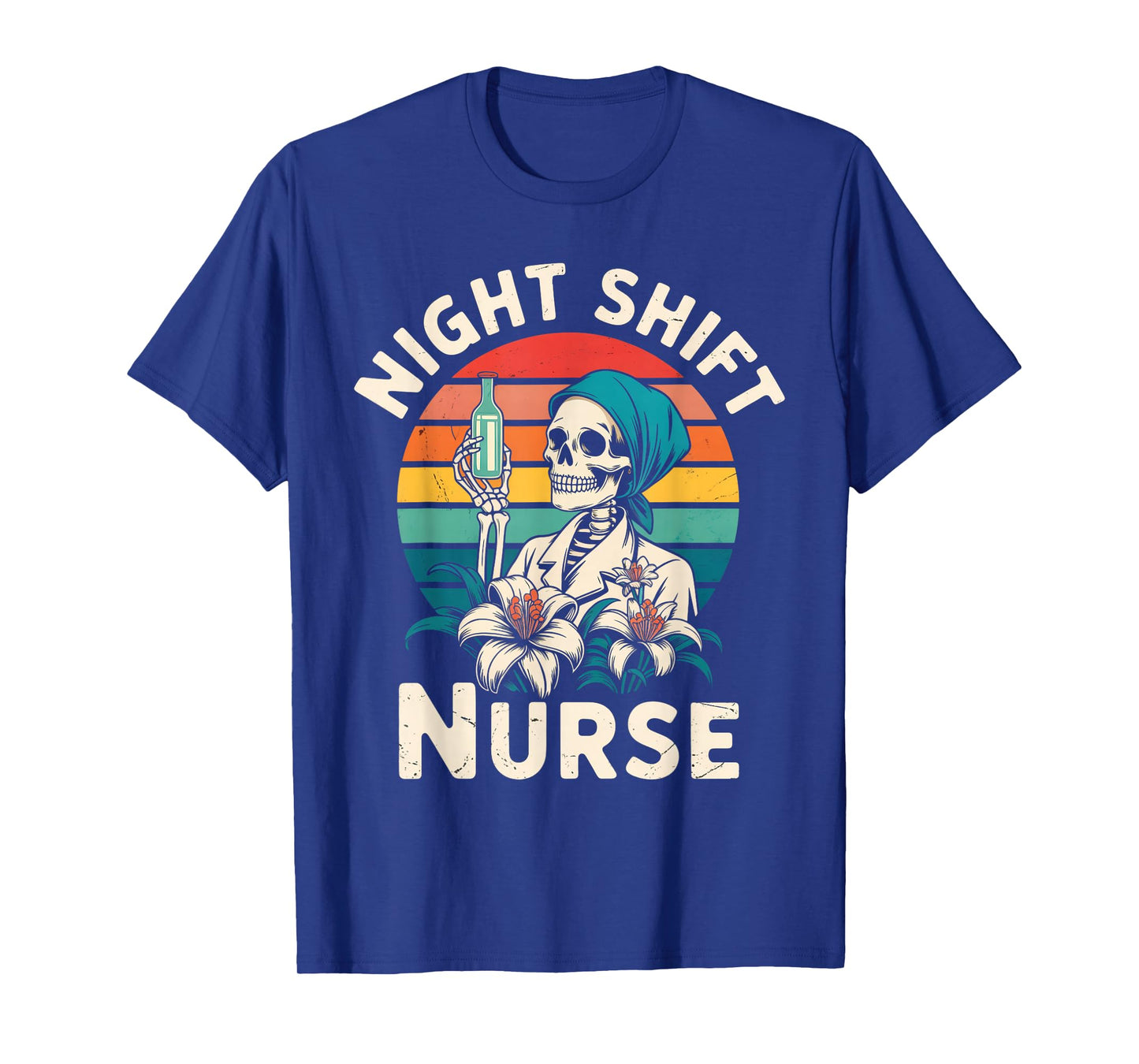 RN ICU Night Shift Nurse Skeleton Halloween Costumes Womens T-Shirt
