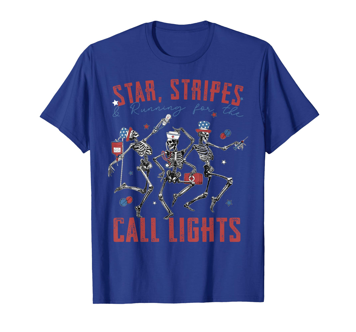 Star Stripes & Running For The Call Lights Dancing Skeleton T-Shirt