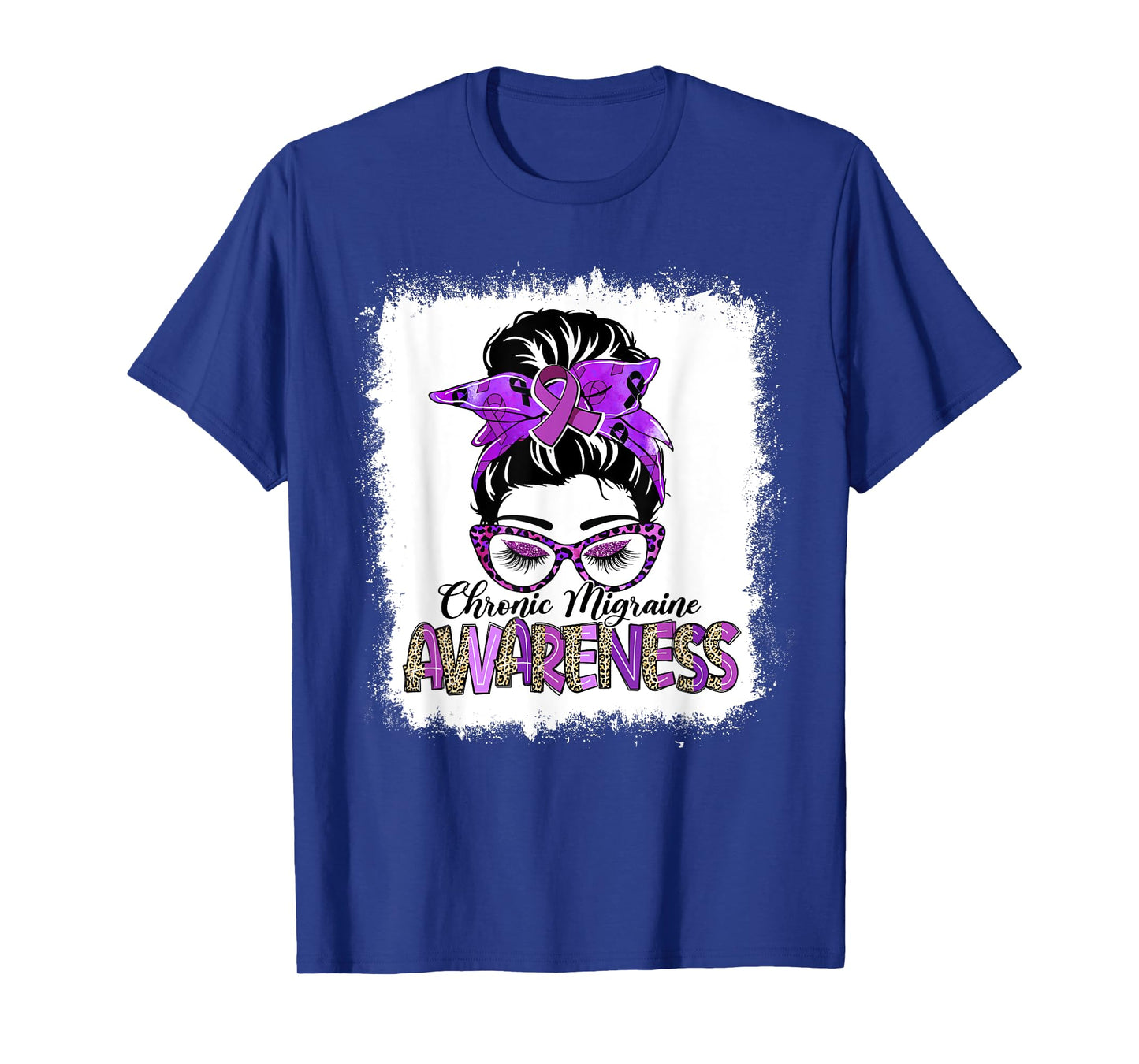 Messy Bun Purple Ribbon Chronic Migraine Awareness Gifts T-Shirt