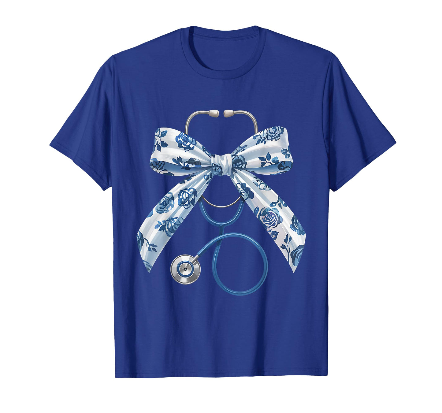 Coquette Nurse Blue Floral Stethoscope Bow for Healthcare T-Shirt
