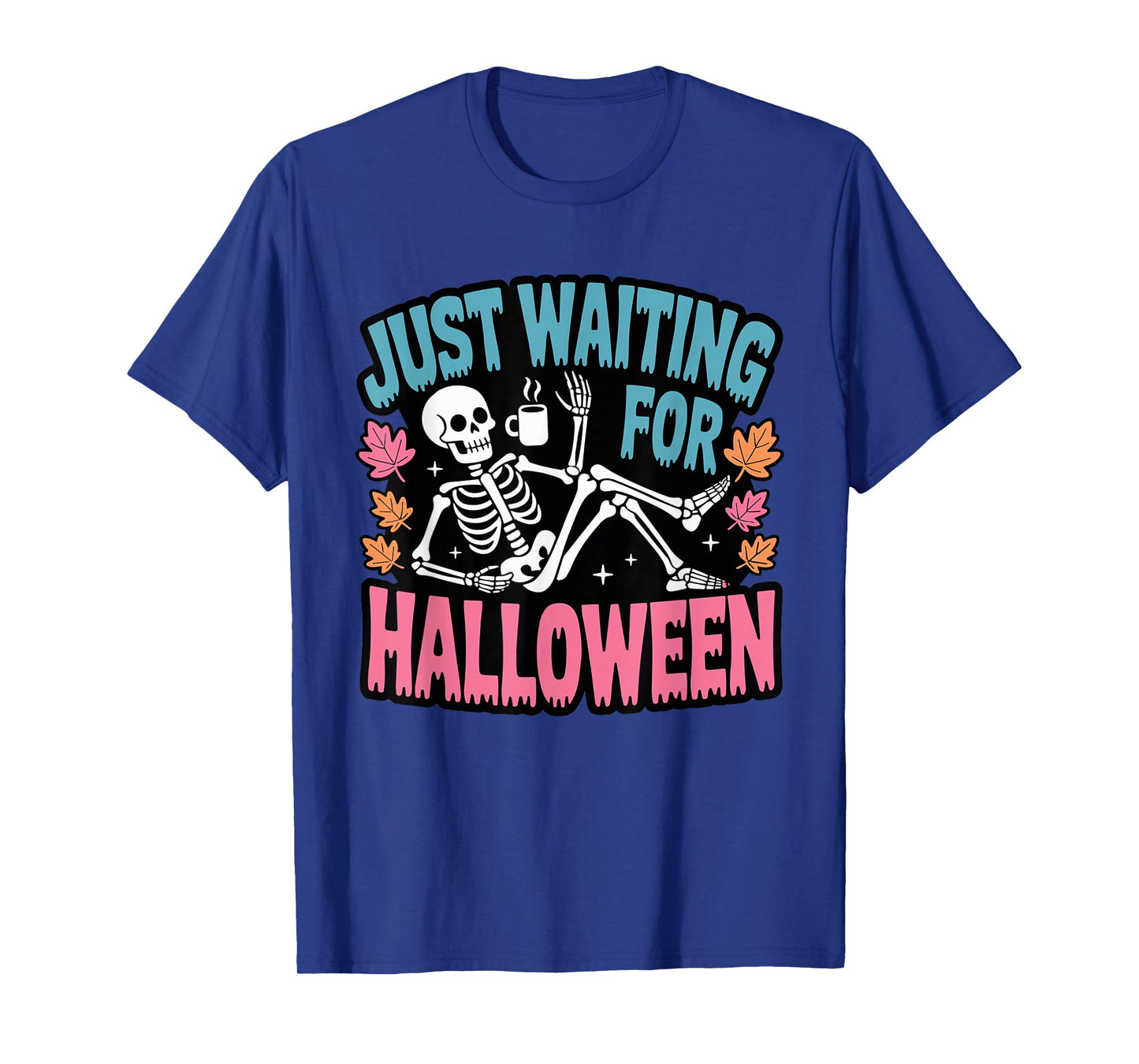 Just Waiting for Halloween Costume Summerween Skeleton Funny T-Shirt