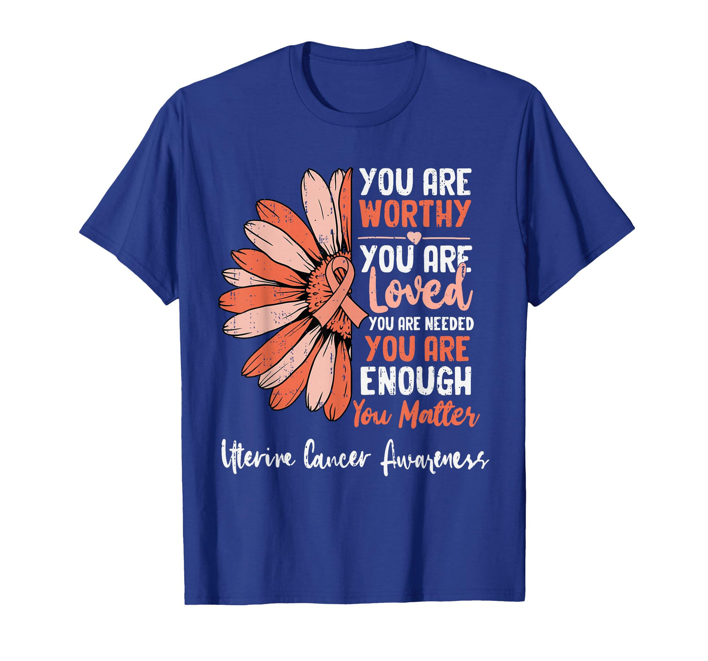 Motivational Uterine Cancer Awareness Sunflower Ribbon Peach T-Shirt