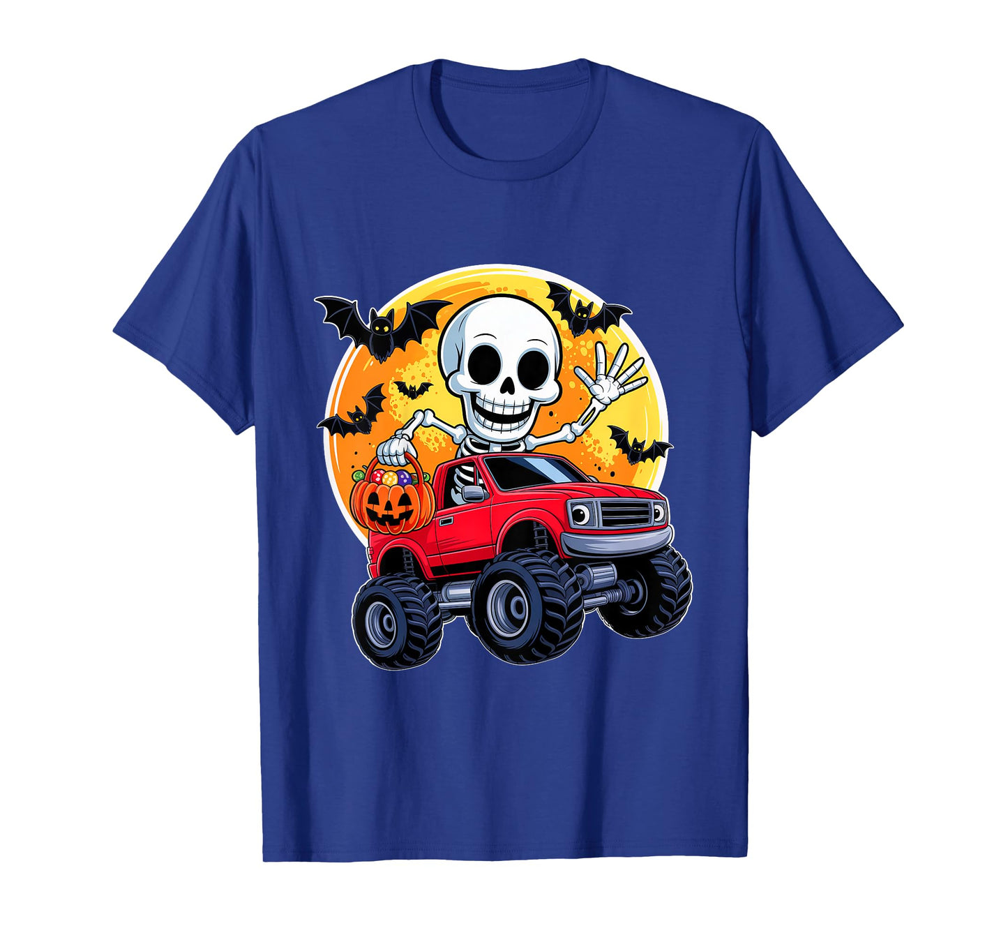 Kids Skeleton Monster Truck Moon Pumpkin Halloween for Boys Kids T-Shirt