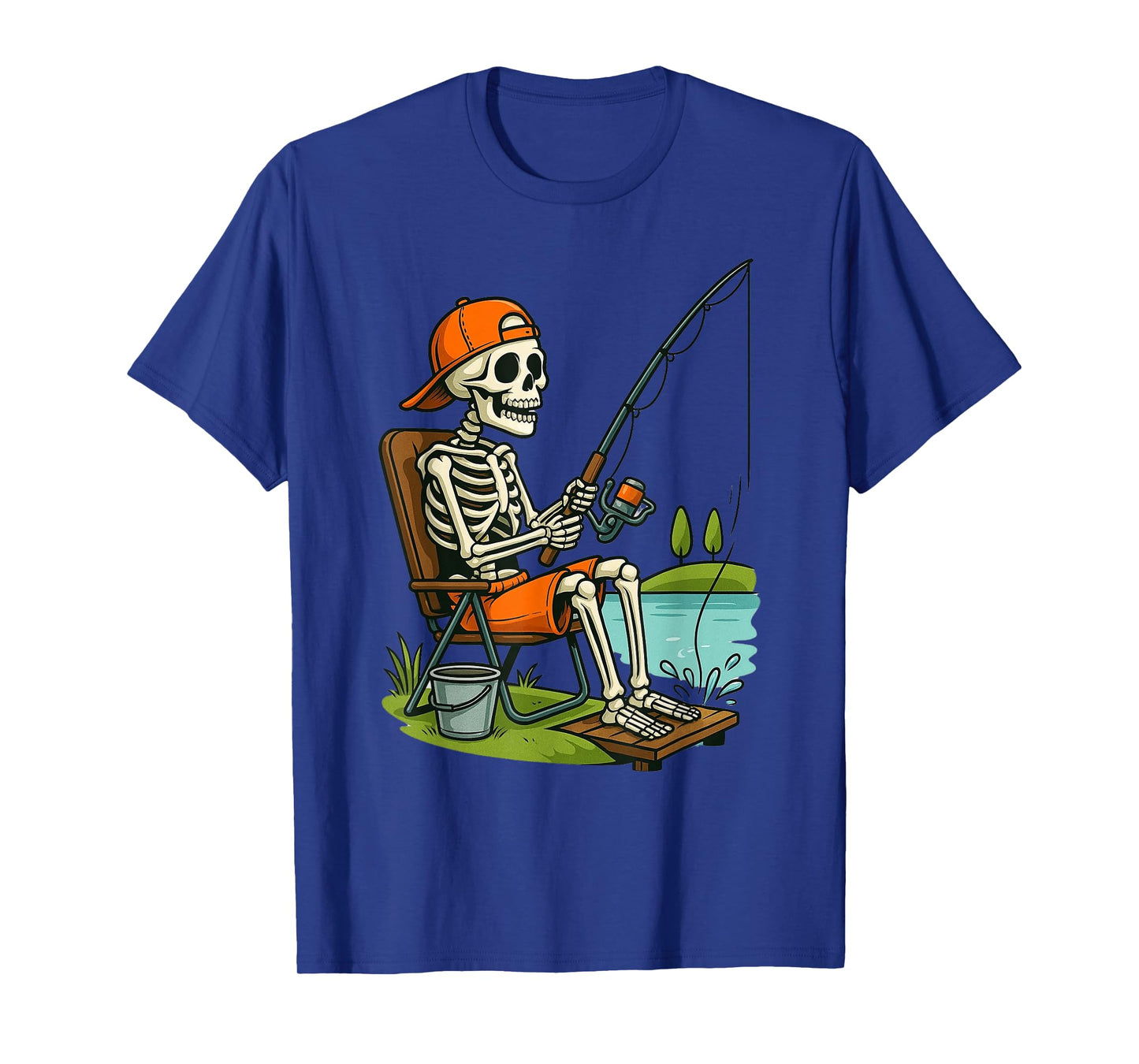 Funny Skeleton Fishing Halloween Costume Men Boys Kids T-Shirt