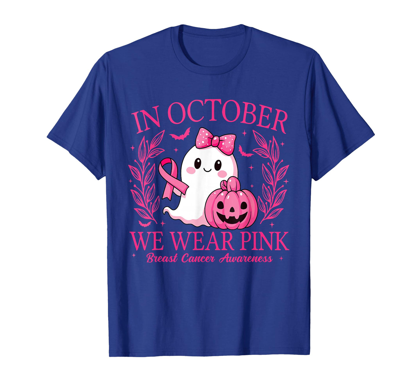 in October We Wear Pink Breast Cancer Awareness Halloween T-Shirt