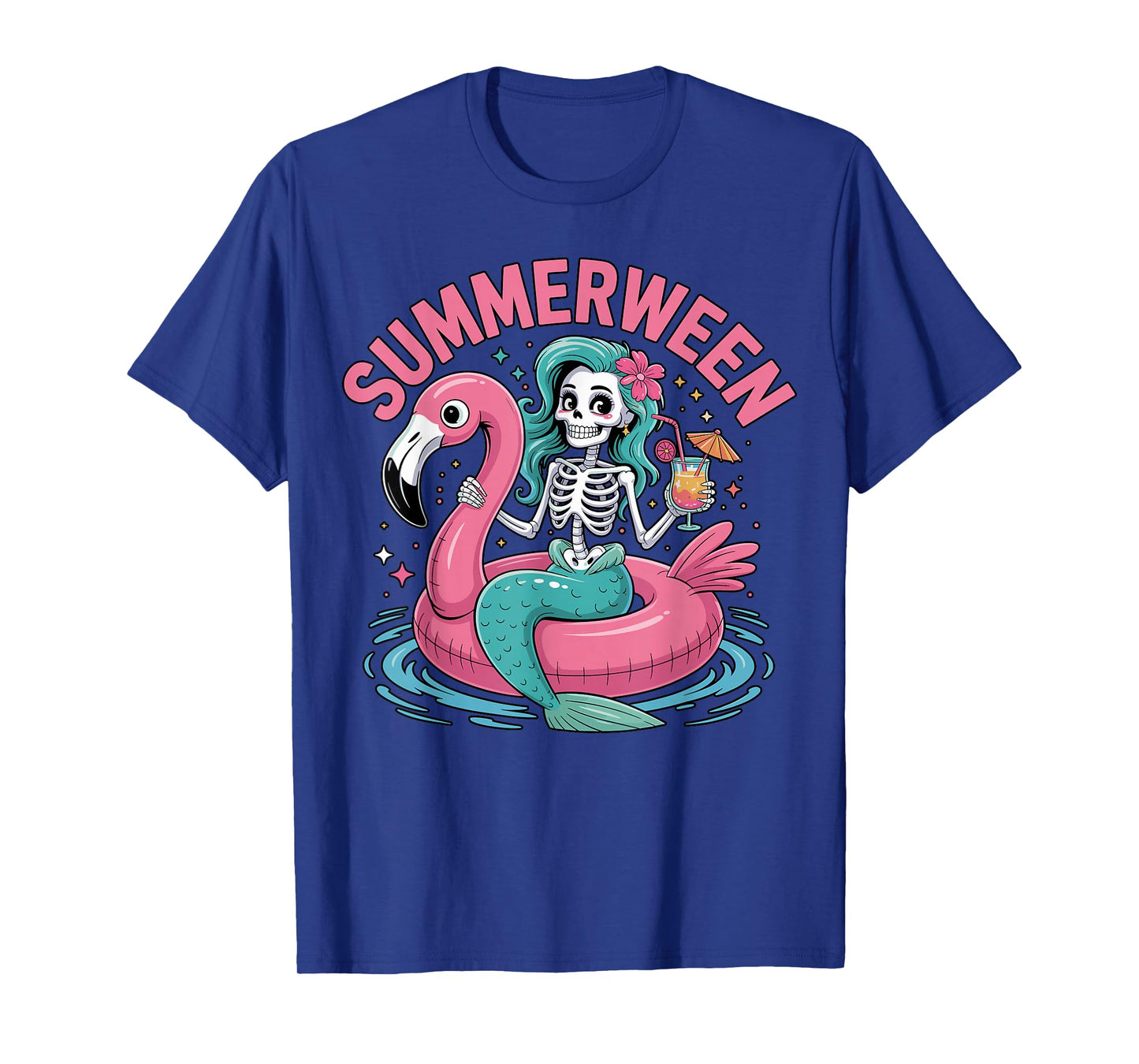 Halloween Summerween Skeleton Flamingo Pool T-Shirt