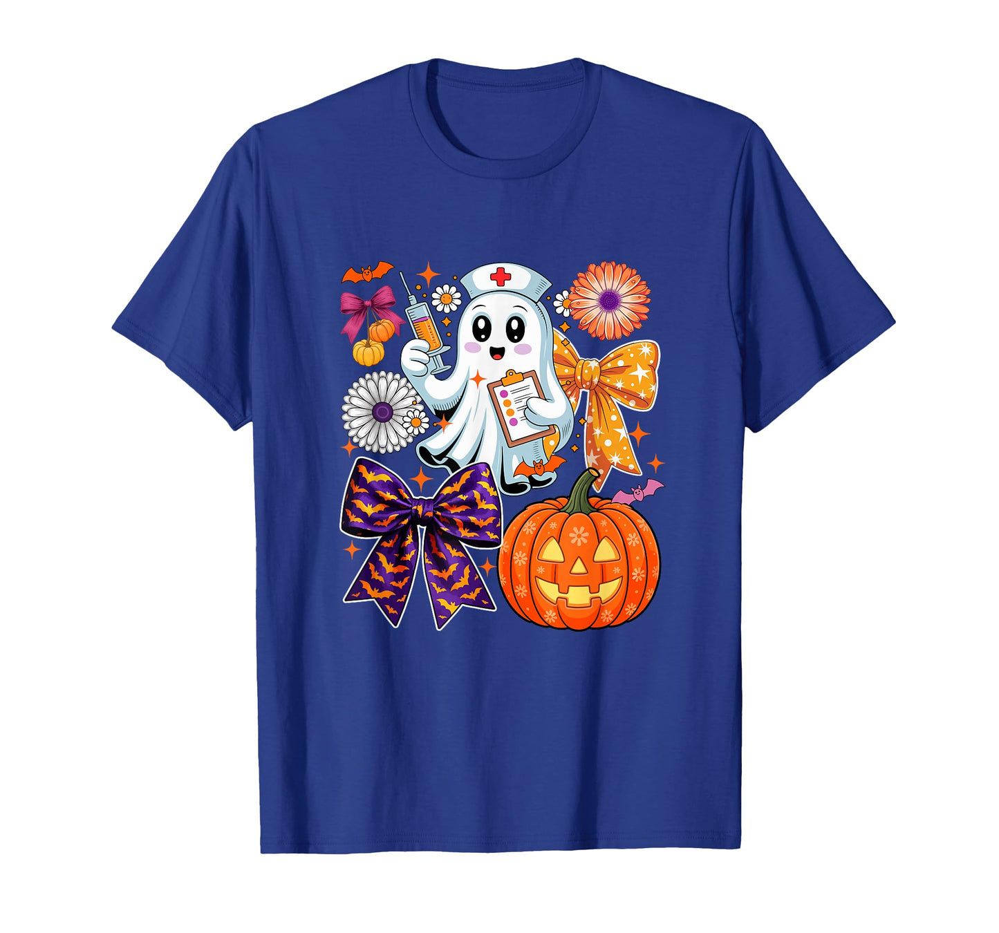 Halloween Boo Ghost As Nurse Colorful Bow Ties Flowers T-Shirt