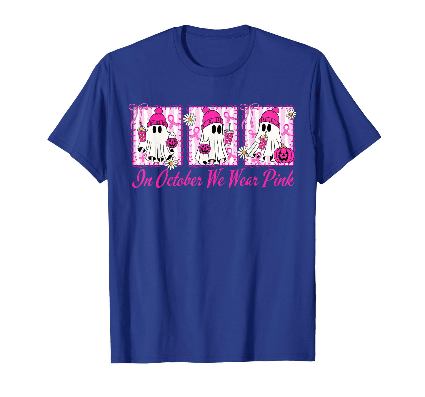 We Wear Pink in October Cute Ghost Breast Cancer Awareness T-Shirt