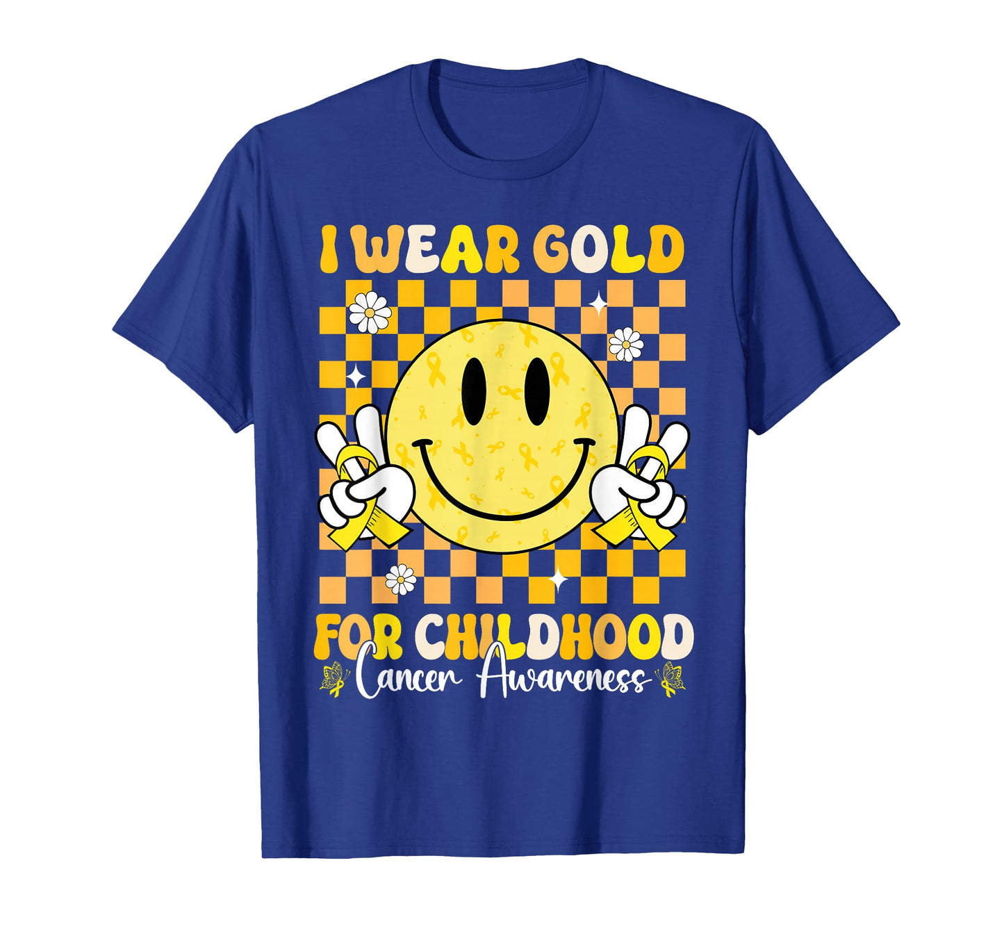 Groovy I Wear Gold For Childhood Cancer Awareness Ribbon T-Shirt