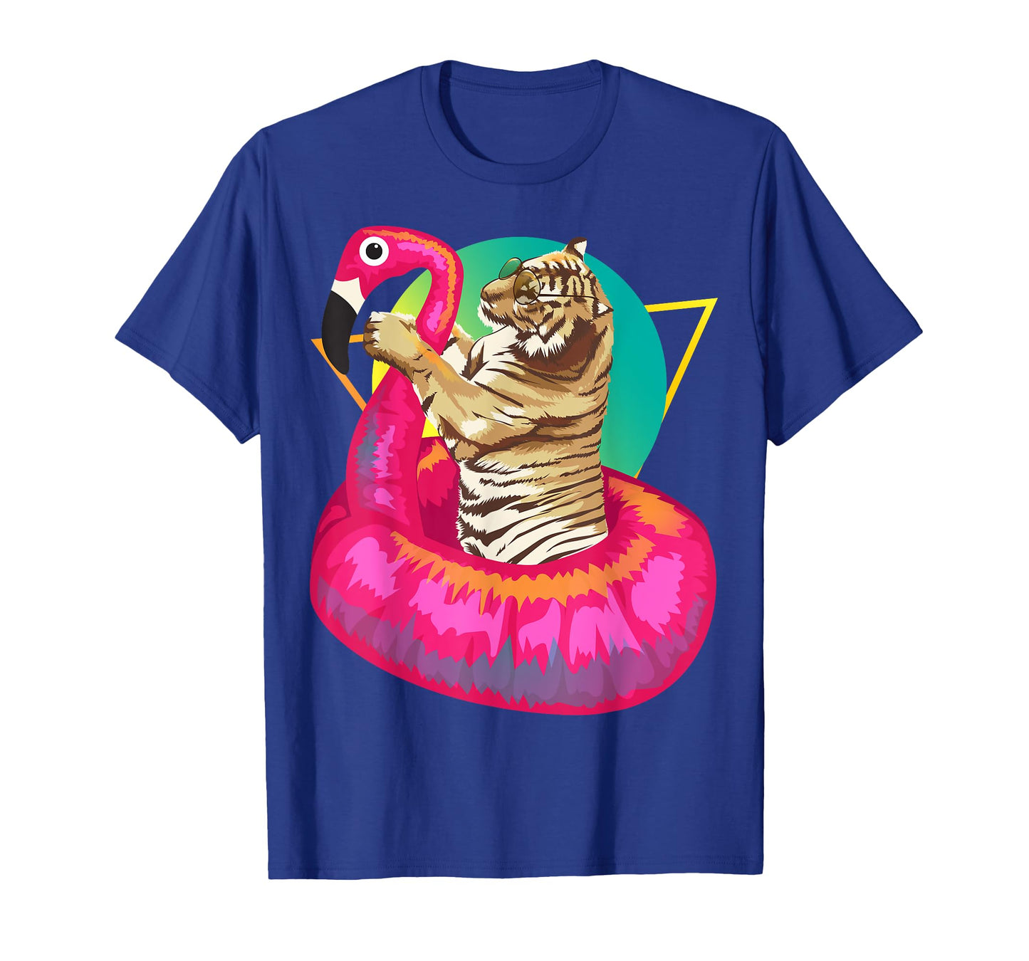 Cool Unique Tiger Chilling In Floating Flamingo Gift T-Shirt