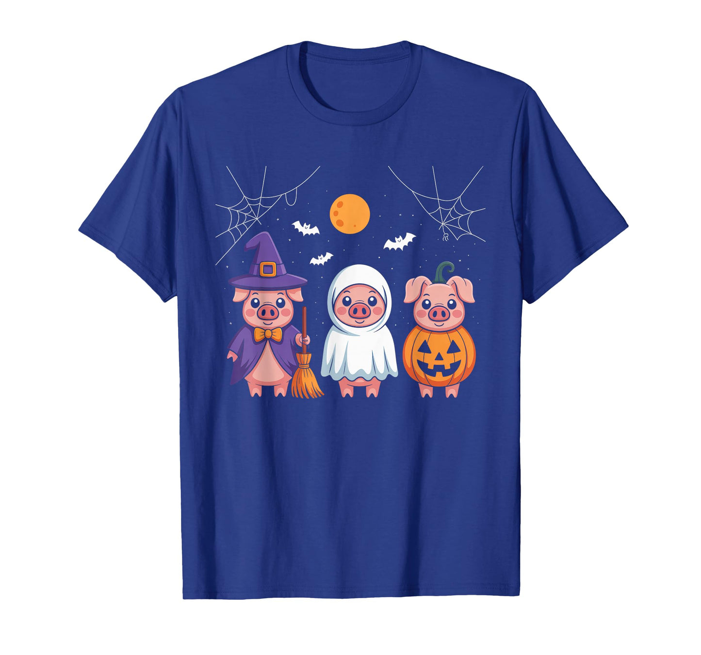 Three Halloween Pigs Cosplay Witch Boo Carved Pumpkin T-Shirt