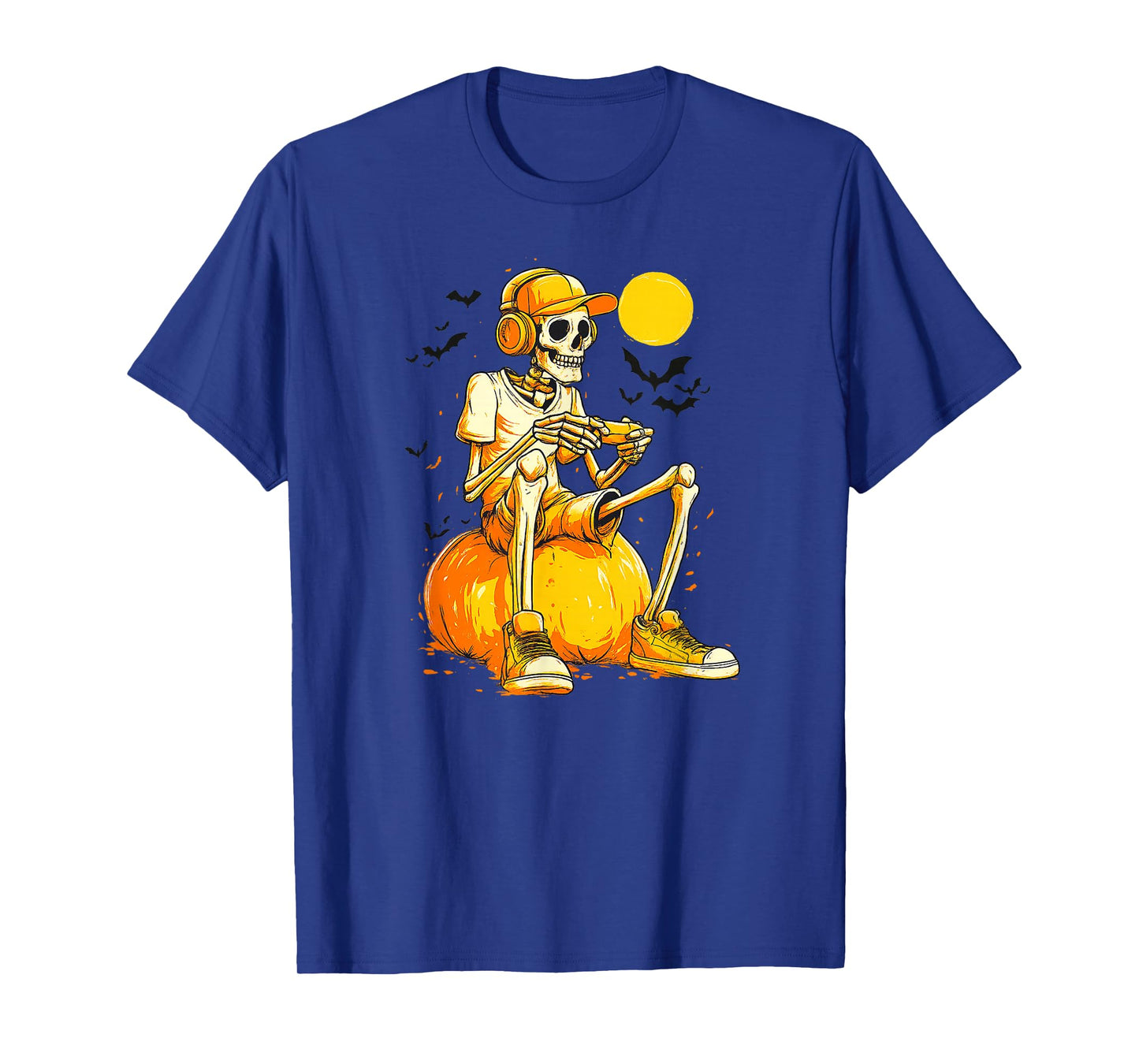 Gamer Skeleton on Pumpkin Halloween Design T-Shirt