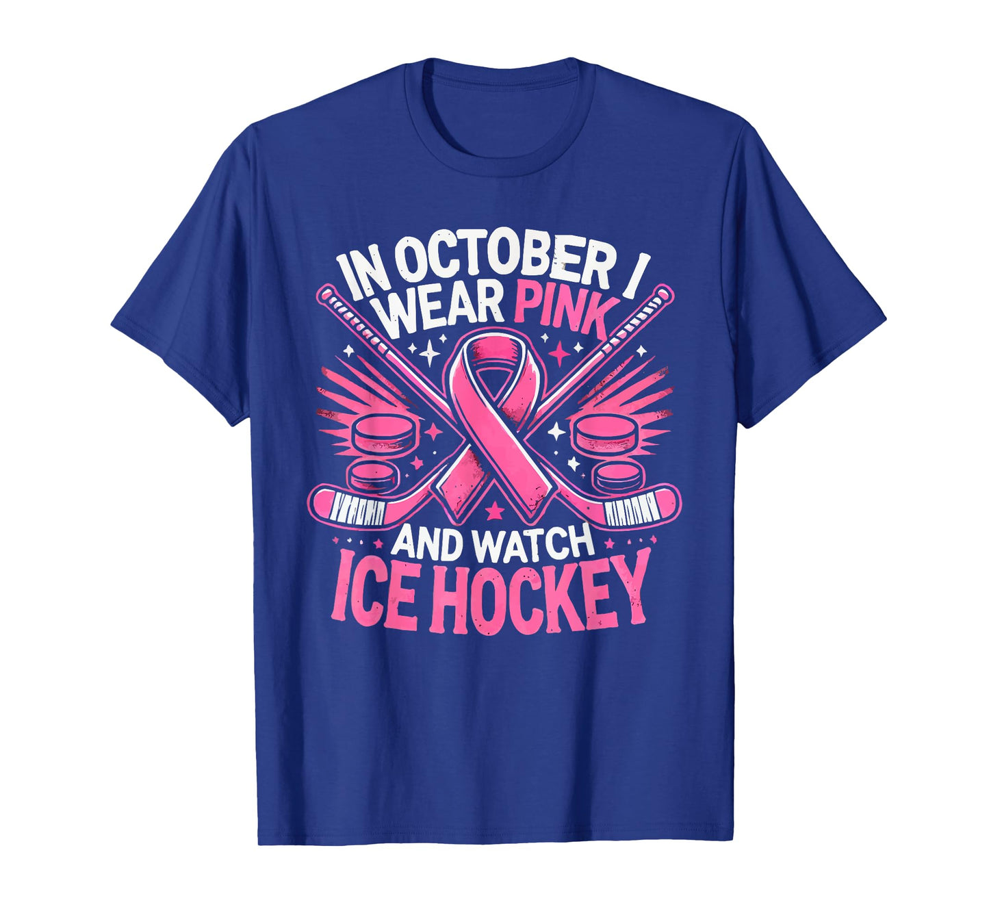 Ice Hockey Breast Cancer Awareness Month Pink Ribbon T-Shirt