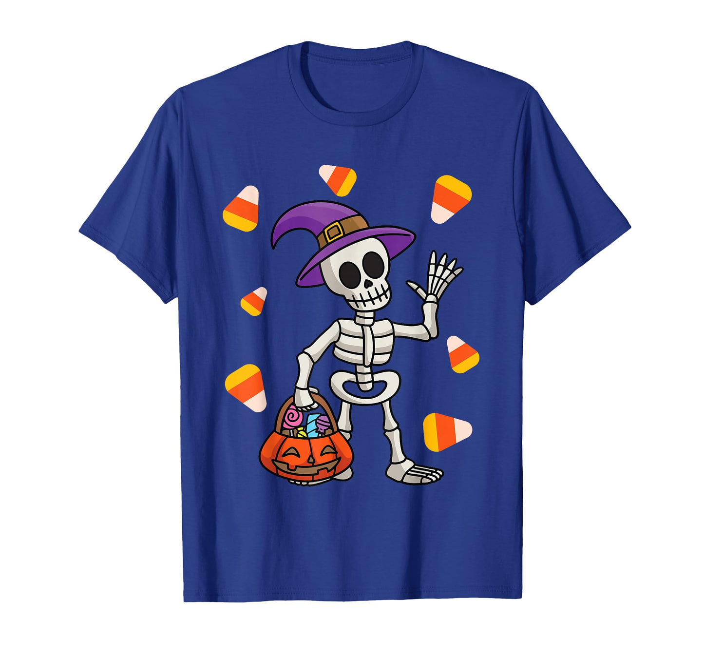 Halloween Fun Pumpkin Candy Corn Costume Witch Hat Skeleton T-Shirt