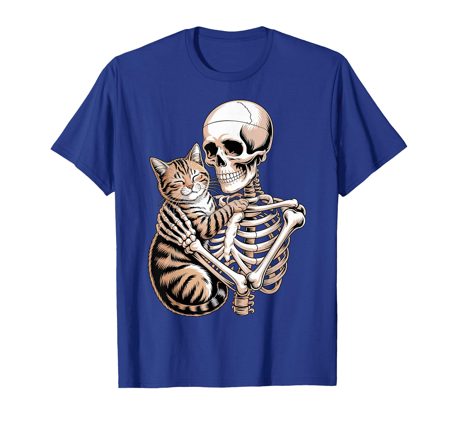 Skeleton Hugging Cat Halloween T-Shirt