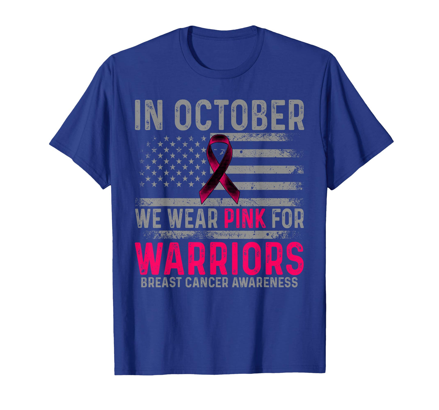 in October We Wear Pink US Flag Breast Cancer Awareness T-Shirt