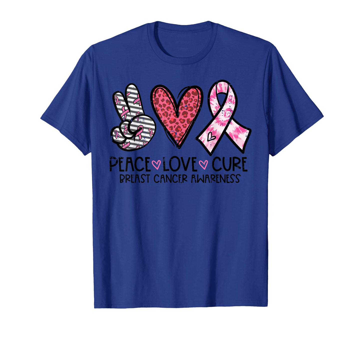 Breast Cancer Peace Love Cure Awareness Ribbon Women Men Kid T-Shirt