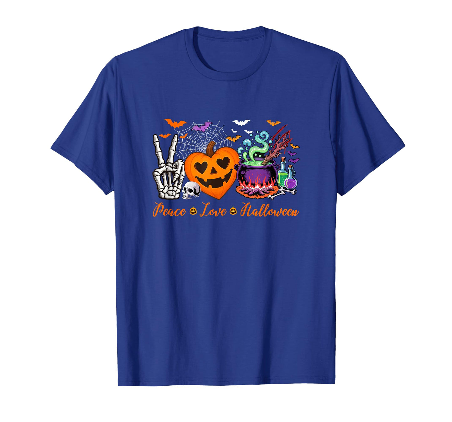 Peace Love Halloween Skeleton Hand Horror Heart Shape T-Shirt