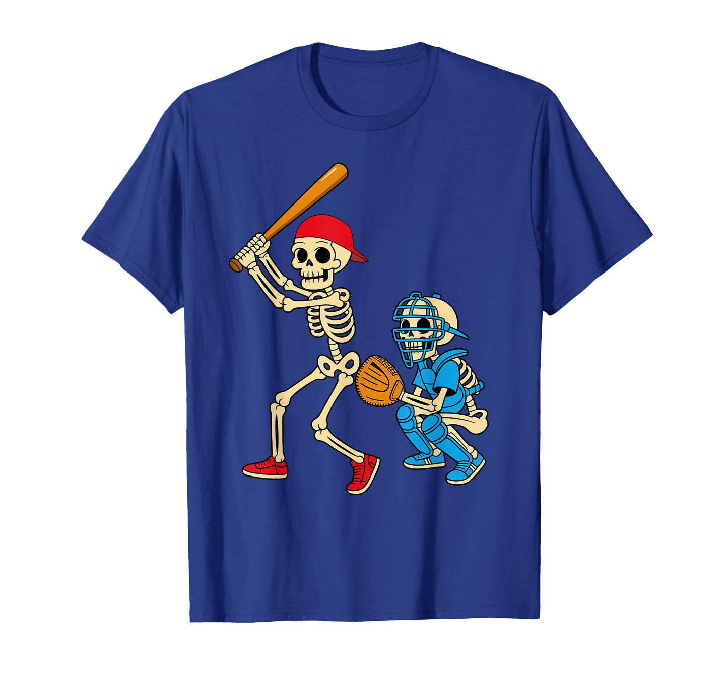 Halloween Skeleton Batter Catcher Duo Baseball Graphic T-Shirt