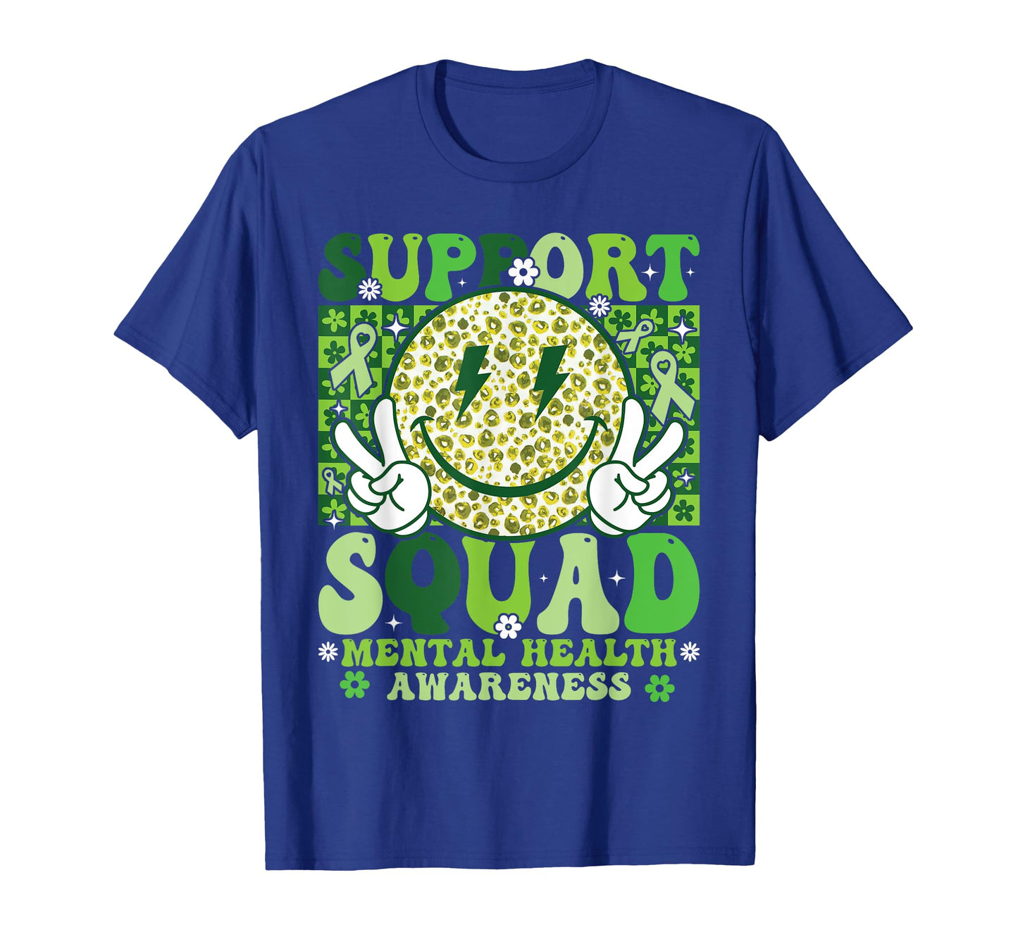 Support Squad Mental Health Awareness Month Smile Face Green T-Shirt