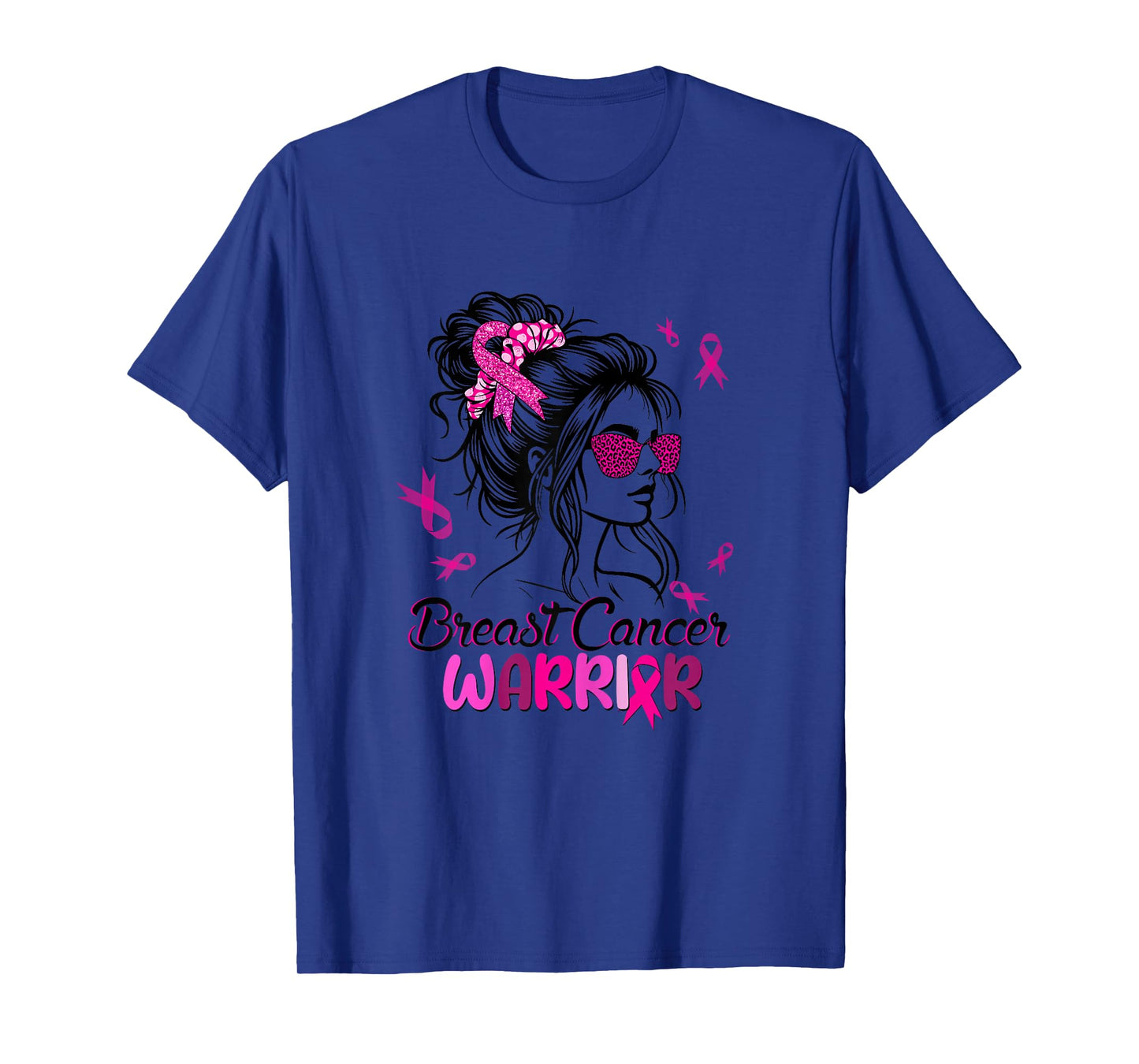 Pink Messy Bun Ribbon Breast Cancer Warrior Survivor Women T-Shirt