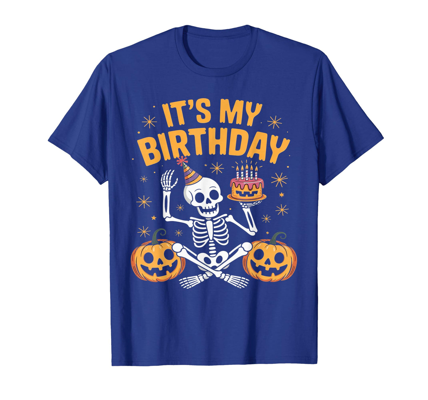 Skeleton Birthday Party Fun with Pumpkins and Cake T-Shirt