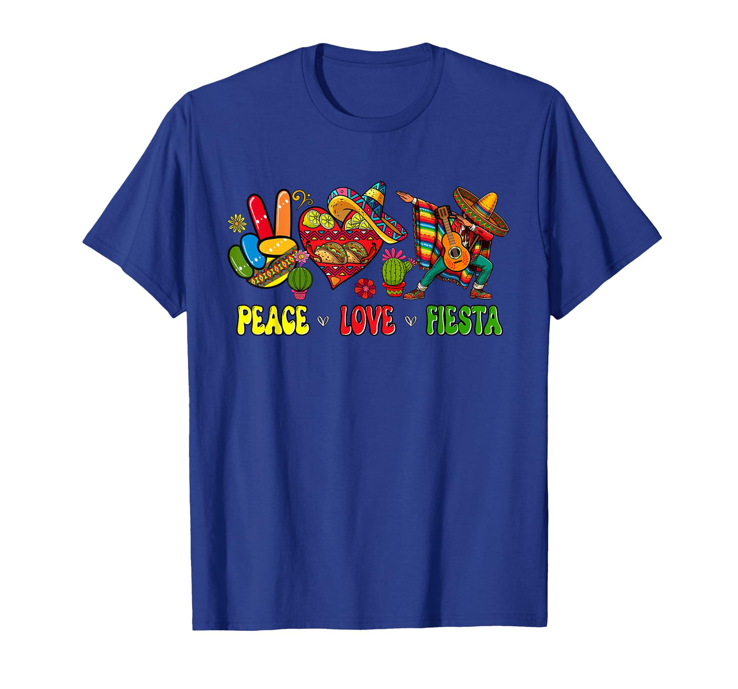 Peace Love Fiesta Cinco De Mayo Dabbing Mexican Man Colourful T-Shirt