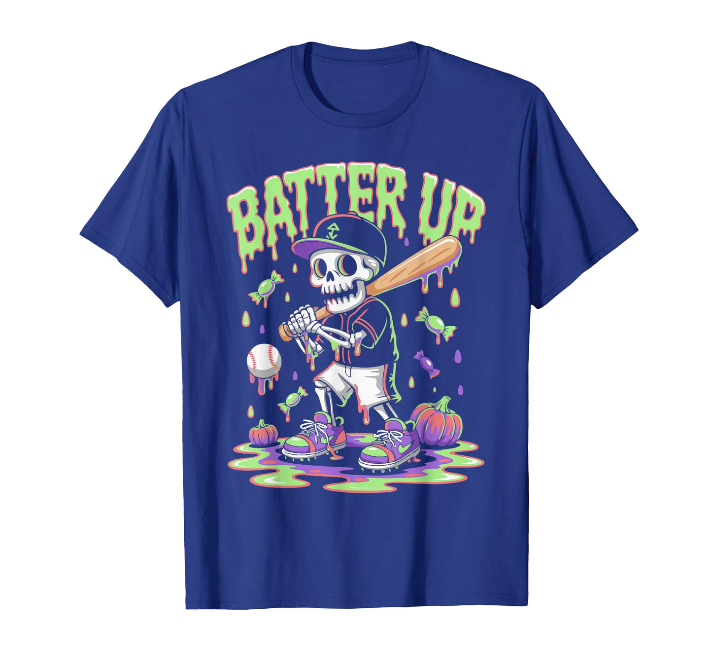 Funny Baseball Skeleton Ice Cream Drip Baseball Boys Men T-Shirt