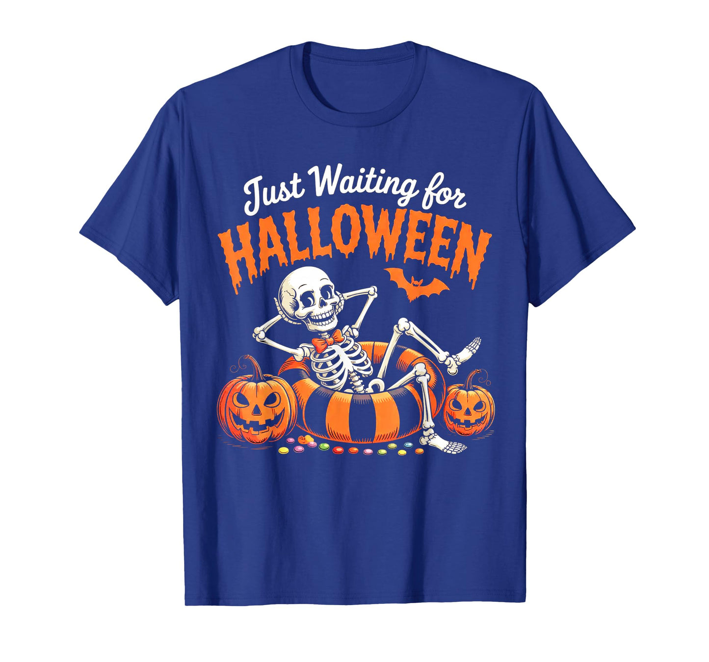 Just Waiting for Halloween Funny Skeleton Spooky Summerween T-Shirt