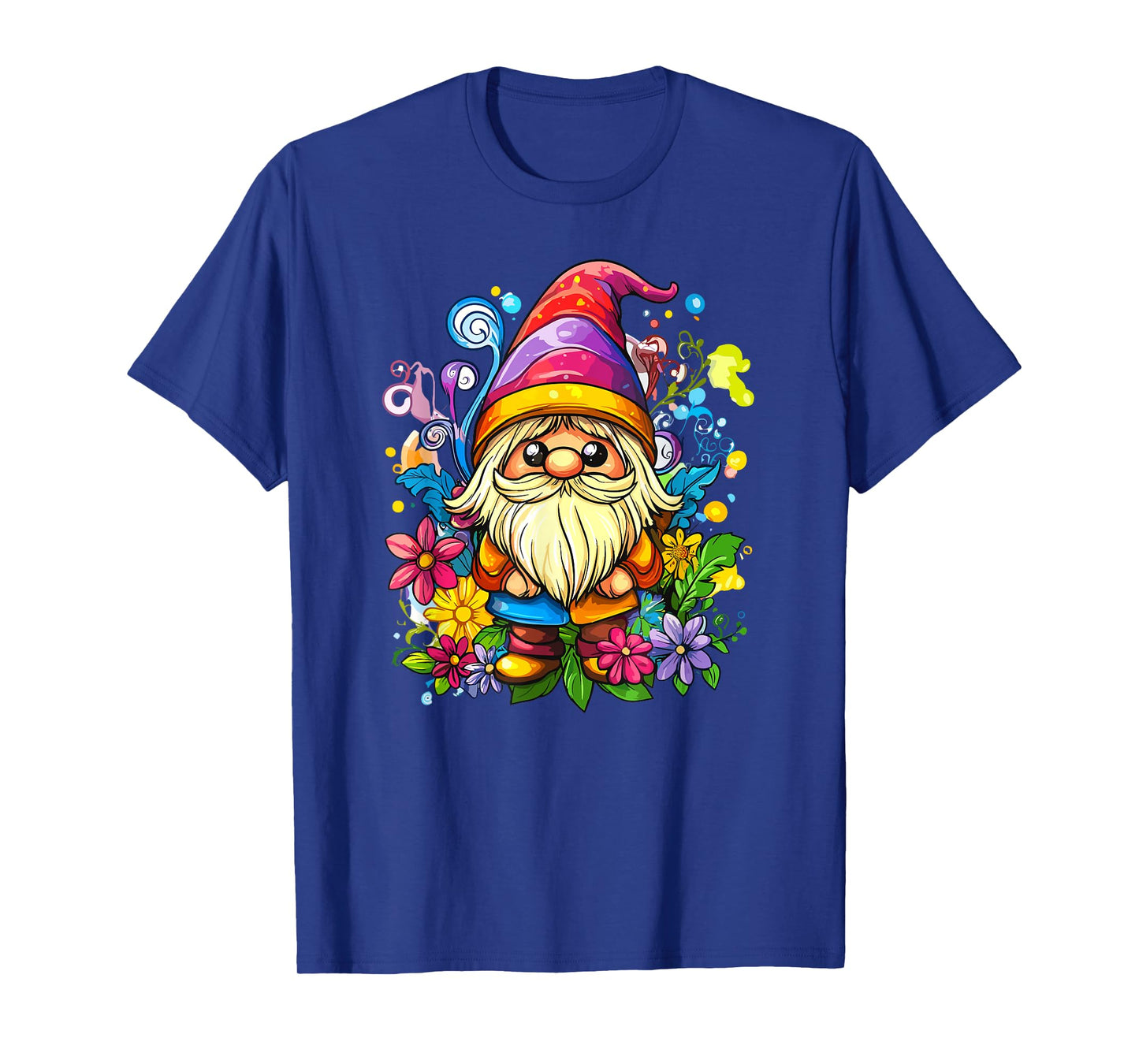 Vibrant Whimsical Gnome Surrounded By Flowers T-Shirt