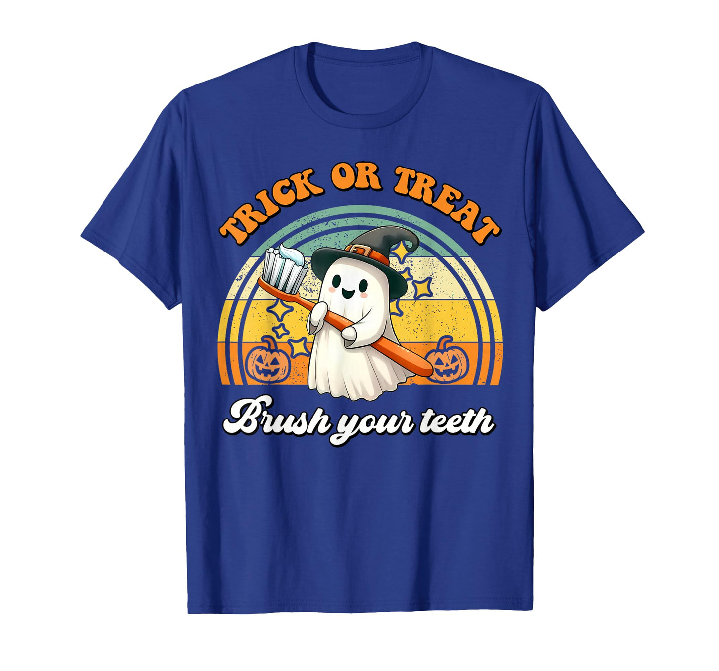 Trick Or Treat Brush Your Teeth Retro Halloween Cute Dentist T-Shirt