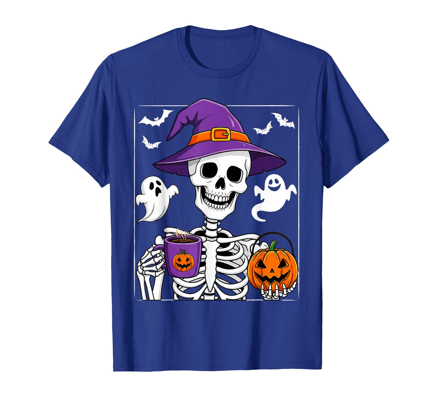 Halloween Skeleton Pumpkin Coffee Funny Costume Men Women T-Shirt