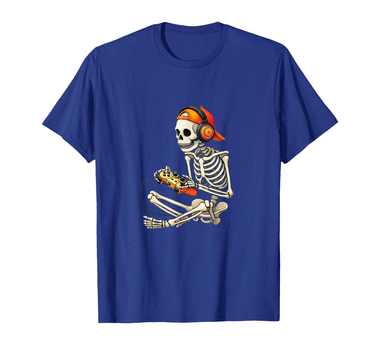Spooky Skeleton Playing Video Game with Headphones Halloween T-Shirt