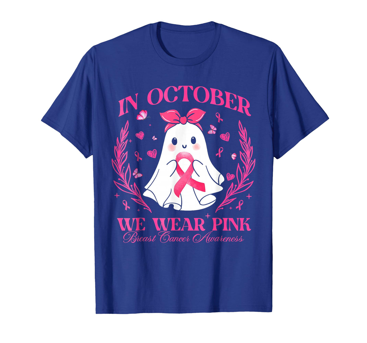 In October We Wear Pink Ghost Witch Breast Cancer Awareness T-Shirt