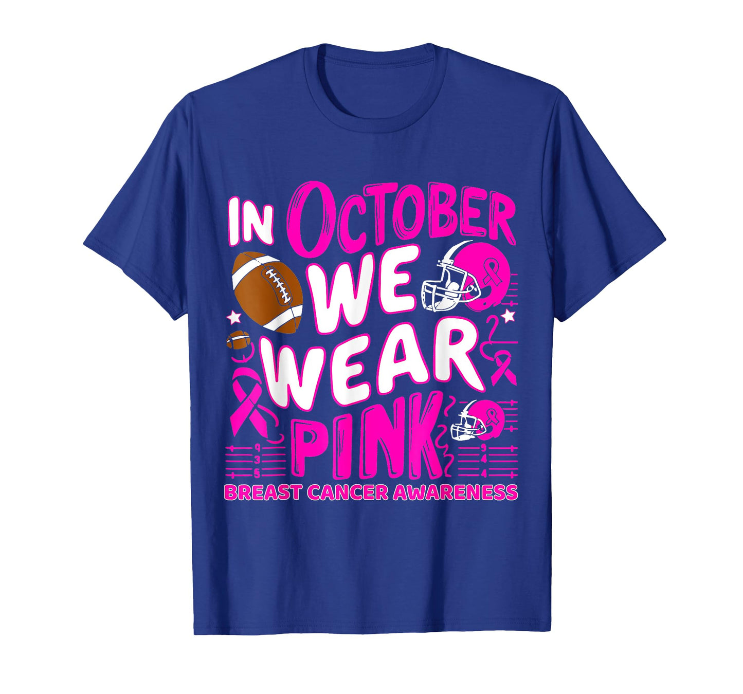 In October We Wear Pink Breast Cancer Football Halloween T-Shirt