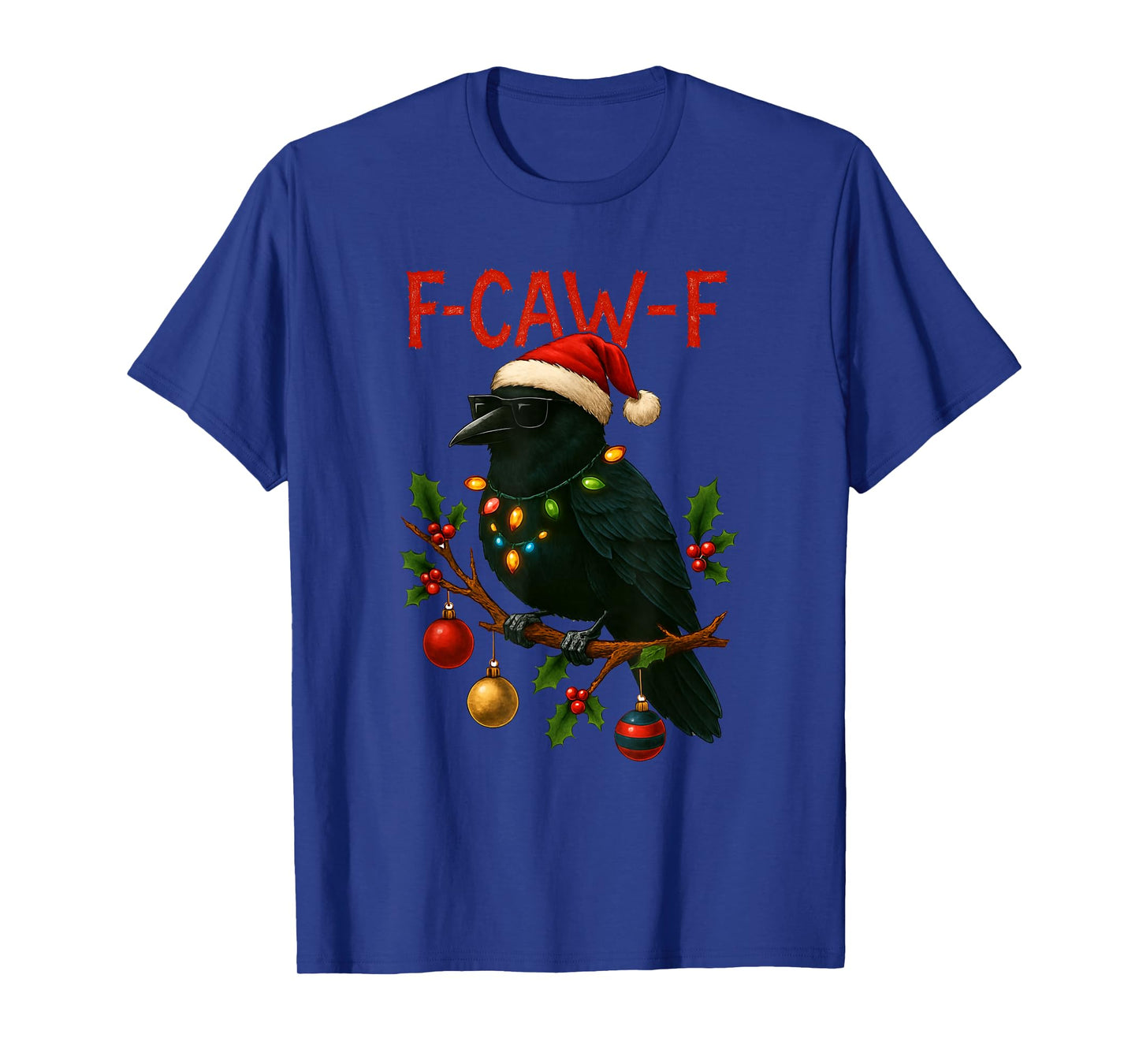 Black Crow F-Caw-F Funny Retro Christmas Lights Santa Hat T-Shirt
