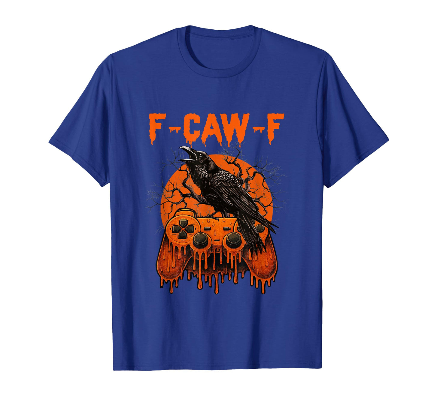 Halloween F-Caw-F Black Crow Gamer Pumpkin Dripping Gaming T-Shirt
